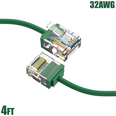 4FT Cat6A RJ45 Network LAN Ethernet UTP Patch Cable Super Slim Cord 32AWG Green
