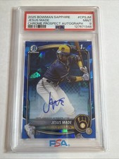 2025 1st Bowman Chrome Sapphire Jesus Made Auto 171/199 RC SP Brewers PSA 9