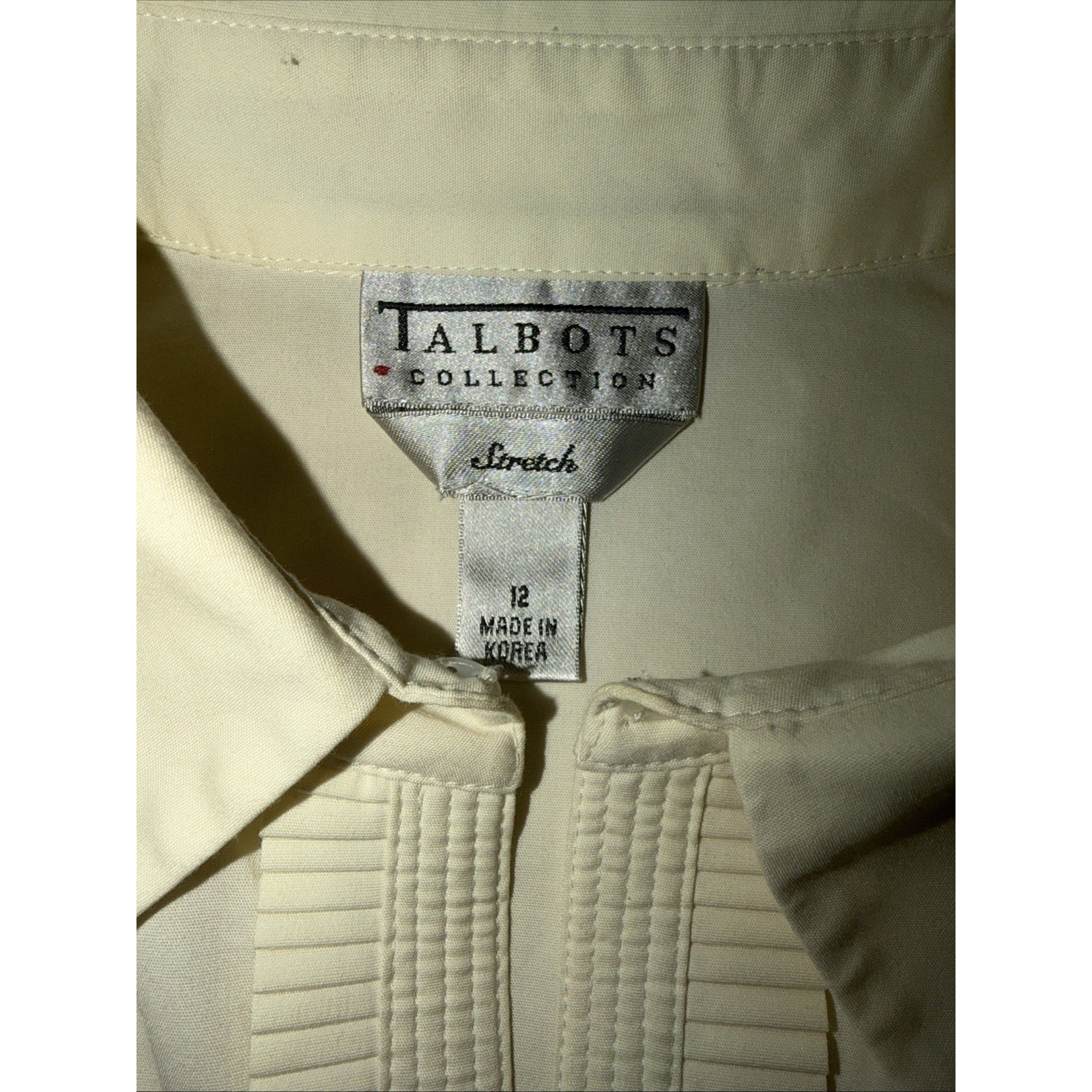 Vintage Talbots Collection Ivory Pleated Front Shirt Womens 12 Stretch image 2