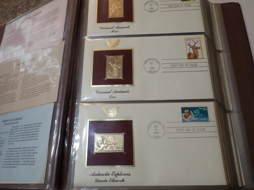 ENORME Lote de 214 Réplicas de Oro 22kt EE. UU. Primer Día Emisión Estampillas Láminas Historia NAVIDAD+ Foto 4 de 4