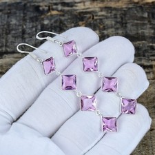 Pink Kunzit Edelstein 925 Massiv Silber Handgemacht Schmuck Ohrring Für Liebe