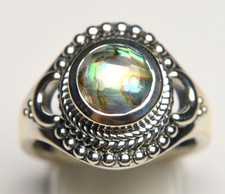 925 STERLING SILVER GREEN ABALONE MOTHER OF PEARL RING
