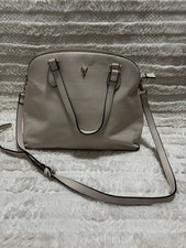 Beige Satchel Top Handle Bag Gold Hardware Dual Handles Detachable Strap