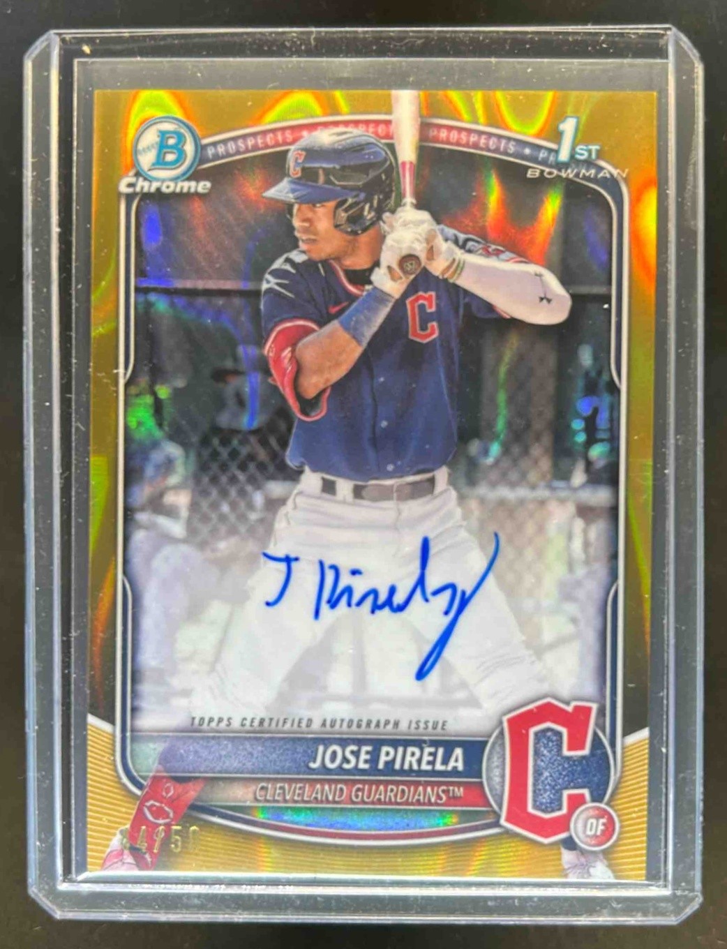 2025 Bowman Jose Pirela Chrome Auto Gold Lava Refractor 1st Prospect #44/50