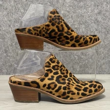 Söfft Leopard Print Cow Hair Leather Mules Block Heel Size 8.5M