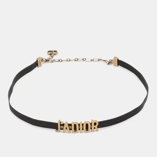 Collier ras du cou pendentif dior j'Adior ruban noir ton or