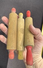 3 Vintage Play Kitchen Wood Rolling Pins with Red Yellow Handles- T20