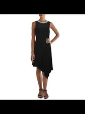 MSK Womens Black Asymmetrical Sleeveless Below The Knee Fit + Flare Dress S
