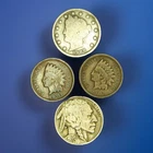 Indian Head Penny, Buffalo Head & Liberty V Nickel - 4 coin lot. Mixed Dates🔥
