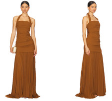 DELFI COLLECTIVE Delilah long Dress halterneck pleated skirt size S NWT $428msrp