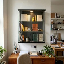 Black Wall Mounted Double Door Display Cabinet with 2 Adjustable Shelves and LED