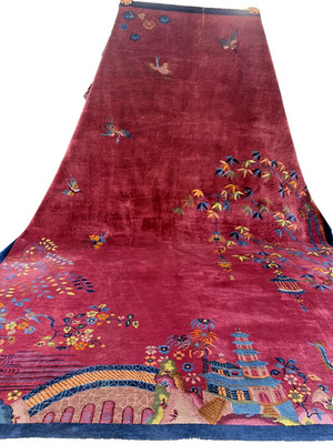 Auth:  Antique Art Deco Chinese Rug   Unique   Nichols Beauty  Cranberry  9x12