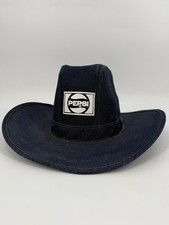 Vintage Pepsi Cola Denim Employee 1970s Cowboy Hat RARE USA MADE High Quality L