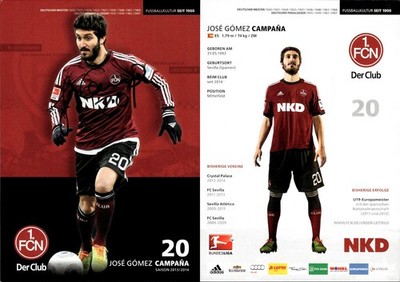 JOSE GOMEZ CAMPANA 1. FC Nürnberg Saison 2013-14 Autogramm Autogrammkarte  AK