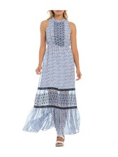 KENSIE Womens Maxi Dress Lace Ruffled Sleeveless Keyhole Evening Sheer Lined