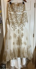 White Gold Mermaid Strapless Beaded Embroidered Corset Back Wedding Dress