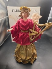Kurt S Adler Fabric Mache  Florentine Angel  Tree Topper Red Gold Harp
