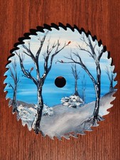 Painted Winter Scene Vintage Circular Saw Blade