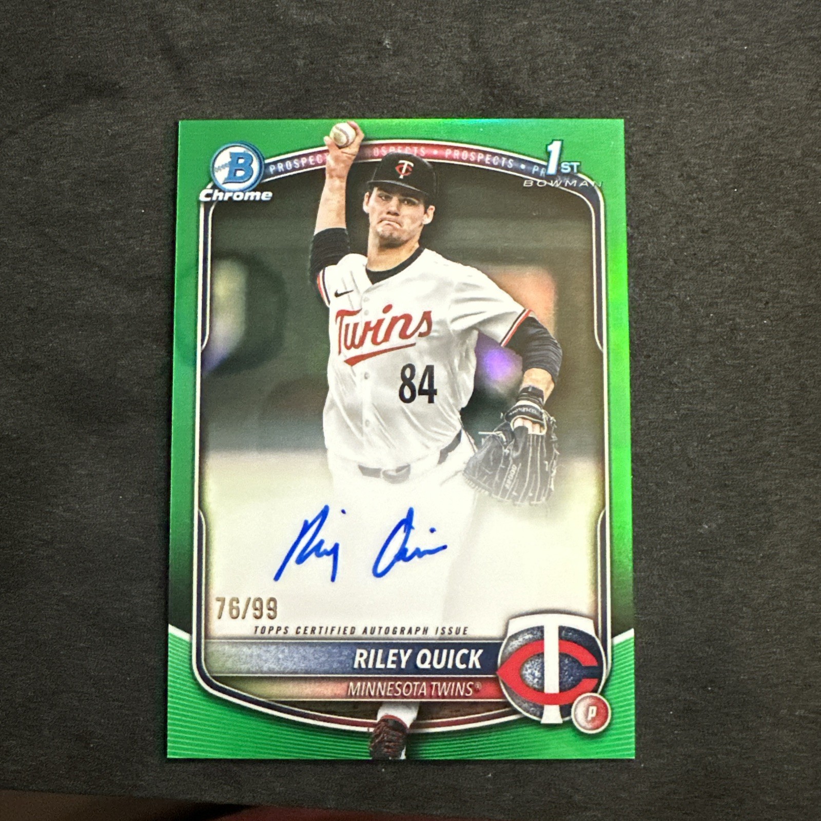2025 Bowman Draft Chrome Riley Quick 1st Auto Green Refractor 76/99 RC Twins.
