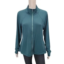 Isabella Active Wear Ladies Ruffle Back Peplum Zip Front Jacket Large Size Teal