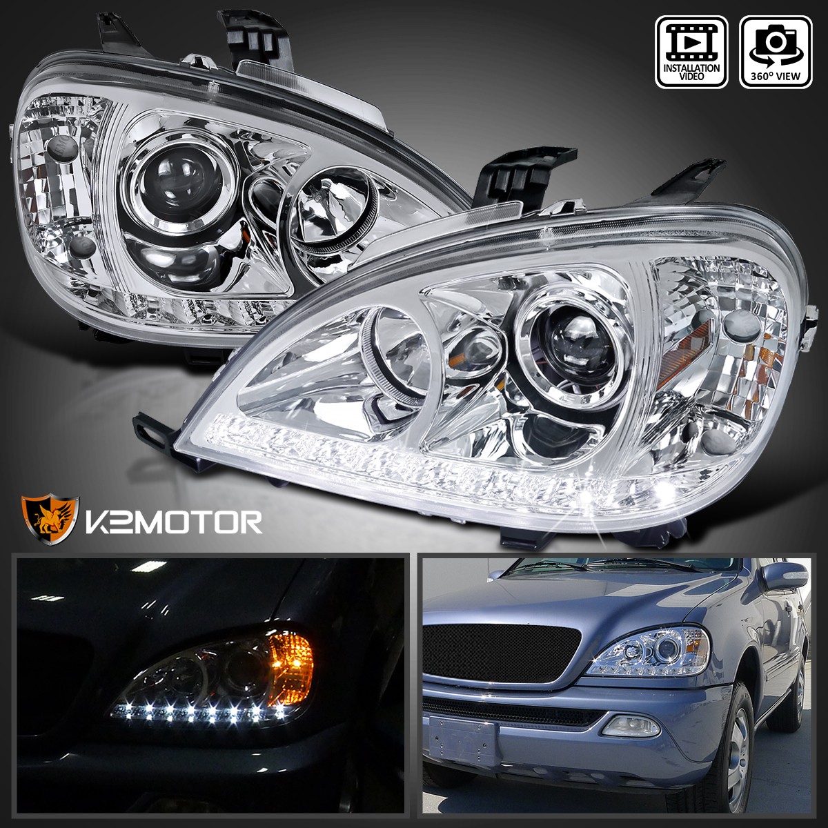 Fits 2002-2005 Mercedes W163 ML320 ML350 ML500 LED Strip Projector
