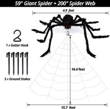 OCATO 200" Halloween Spider Web w/ 59" Giant Spider Outdoor Yard Decor