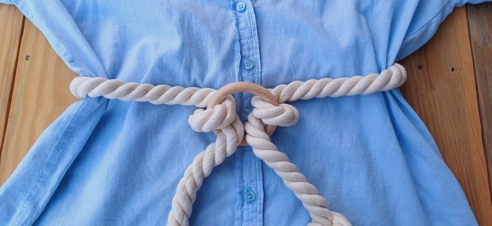 Macrame Dress Tassel Rope Belt - Bracelet, Cream Thick Braided Summer Waist Belt - Image 3 of 4