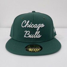 Chicago Bulls NBA New Era Script Green Fitted Cap Hat 7 1/4