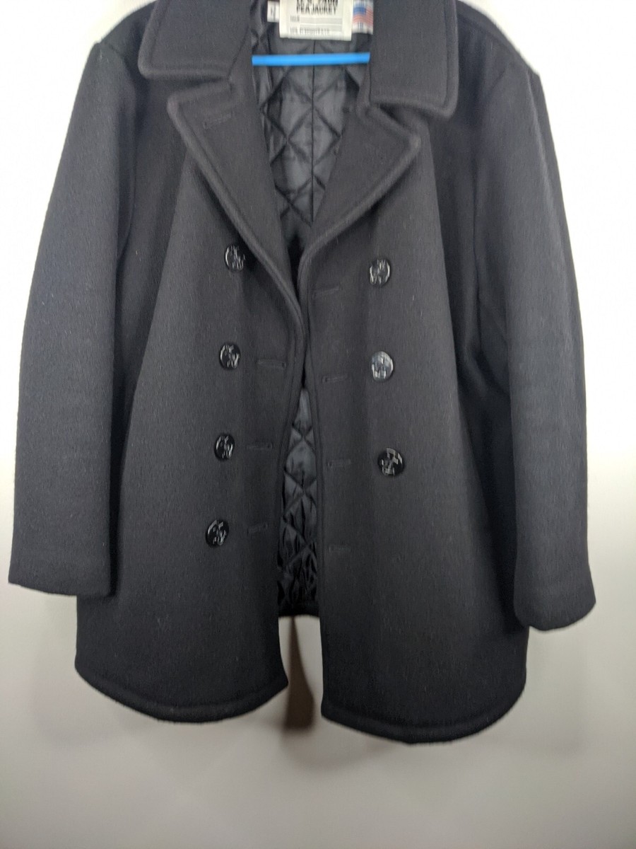 Schott US 740 Black Pea Coat Jacket USA Made Double Breasted