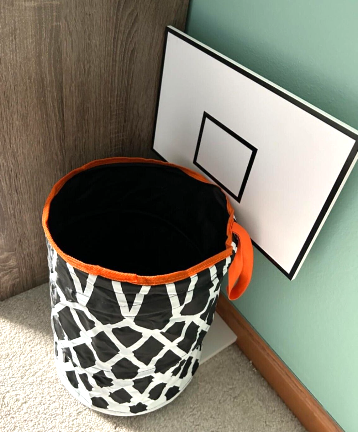 Trash Can Basketball Hoop Collapsible Wastebasket Outdoor Indoor White Black Kit-image