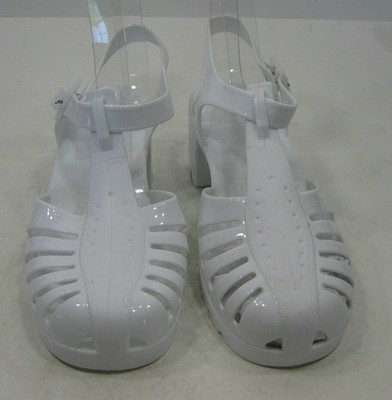 white jelly heel sandals