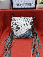 NWT Myra Cobal Blue Concealed Carry Leather & Hide Embossed Fringe Western speck