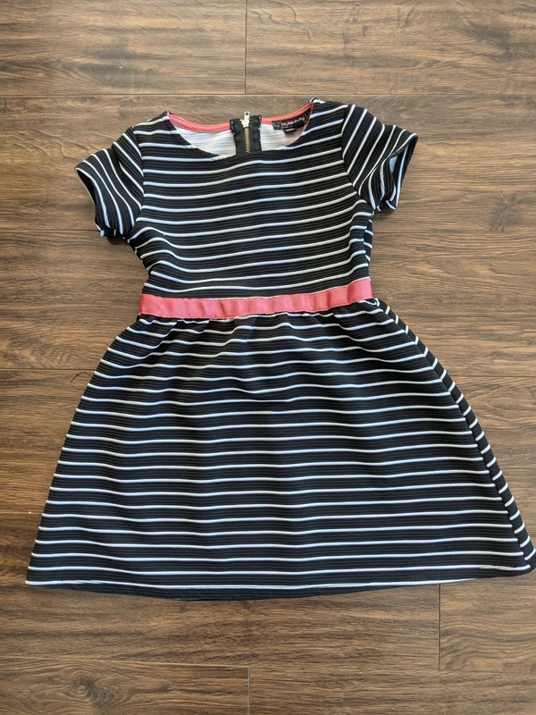 EUC Size 7 My Michelle Girl Pink black White Stripe Striped Dress