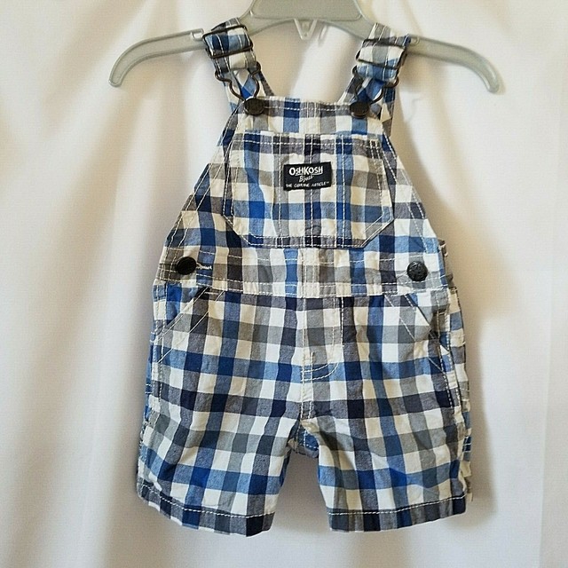 OshKosh B'Gosh Baby Boy 3 Months Blue Plaid Cotton Short Overalls 3M eBay