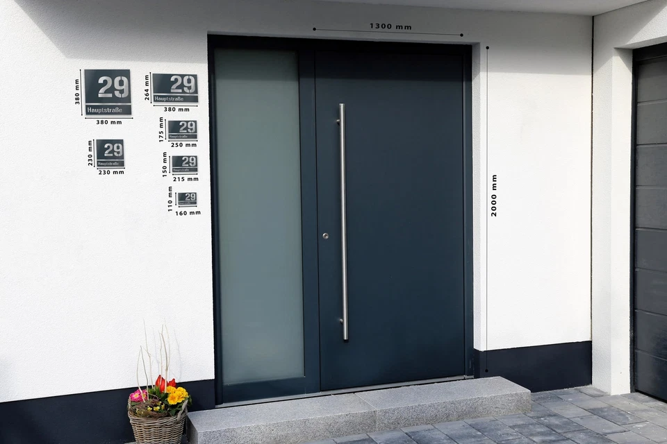 Graviers Hausnummer + Straßenname Haus Nr. Schild mit Gravur Edelstahl RAL 7016 - Image 2 of 4