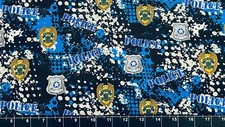 Tina Scrap 9"x21" Police Dept Cops Officer Badge Black Blue Cotton fabric