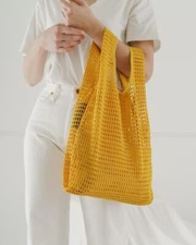 BAGGU Mesh Net Baggu Yellow Reuseable Bag Purse Zip Pouch HTF Rare Marigold NWT