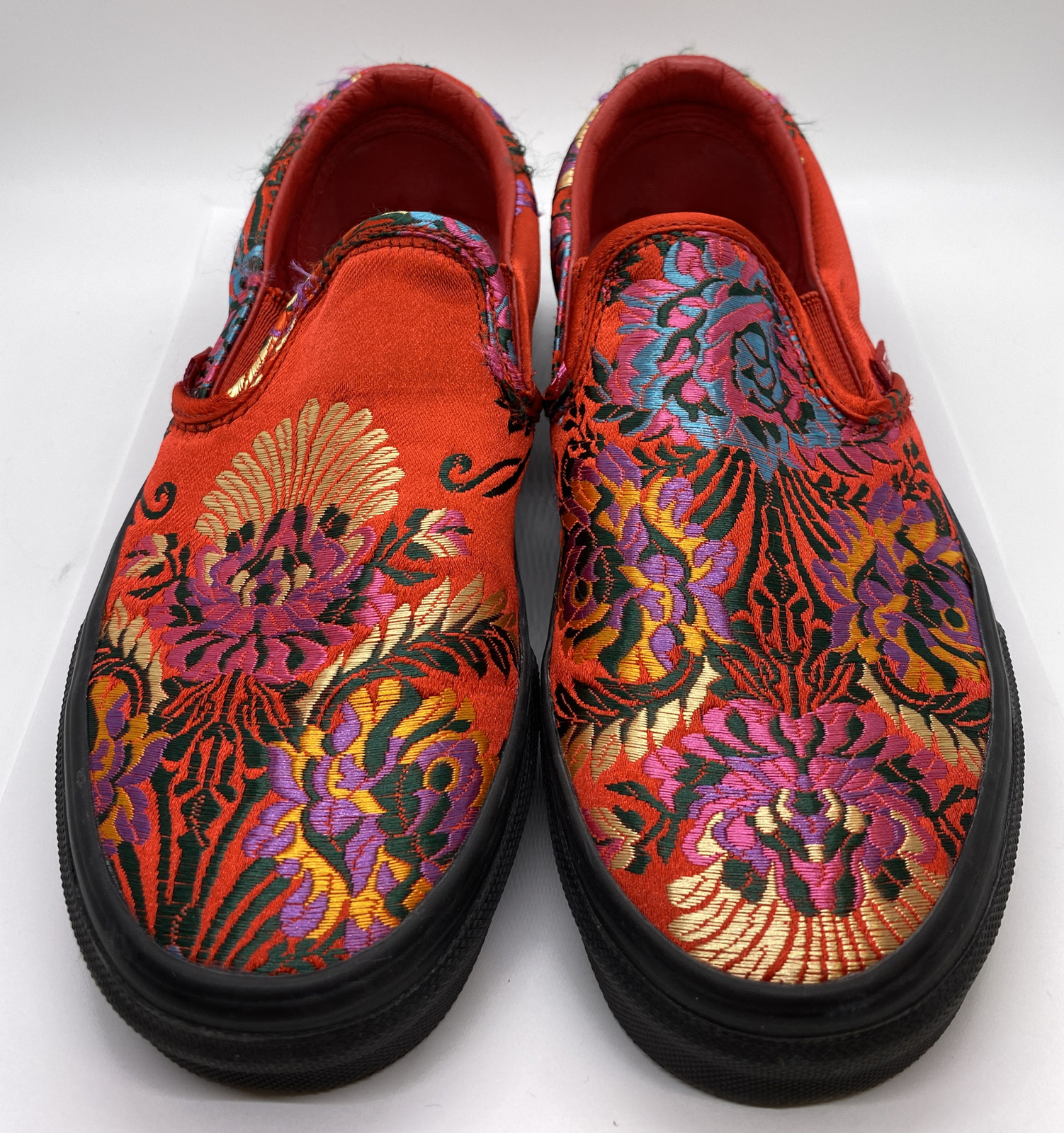 Vans Classic Slip-On Red Festival Satin Skate Shoes, Size Men