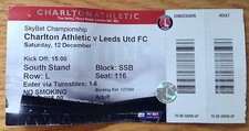 Charlton v Leeds United Sky Bet Championship Un-used Ticket 12/12/15 (2015/2016)