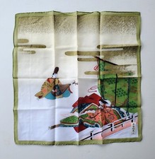 Vintage Japanese Scarf Handkerchief Heian Period Tableau of Lovers Gilt Details