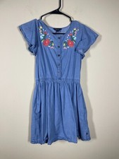 Lucky Brand Girls Chambray Floral Embroidered Dress 100 Cotton M party