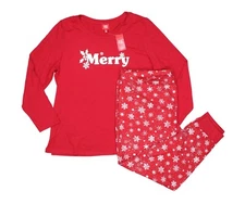 Family PJs Merry Snowflake Women's Long Sleeve 2-Piece Pajama Set XXL NWT Red
