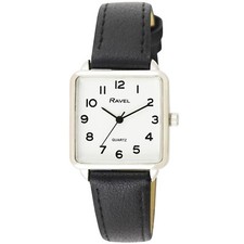 Ladies Easy Read Black Strap Rectangular Watch by Ravel Model R0139.02.2