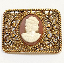 Vintage Shoe Clip Single Goldtone Filigree Cameo Center Dress Scarf Hatband Clip