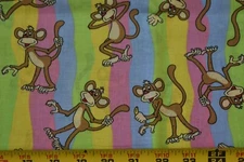 17" Long, Brown "Bo the Monkey" on Rainbow Striped Cotton, Oakhurst/Baker,P2614