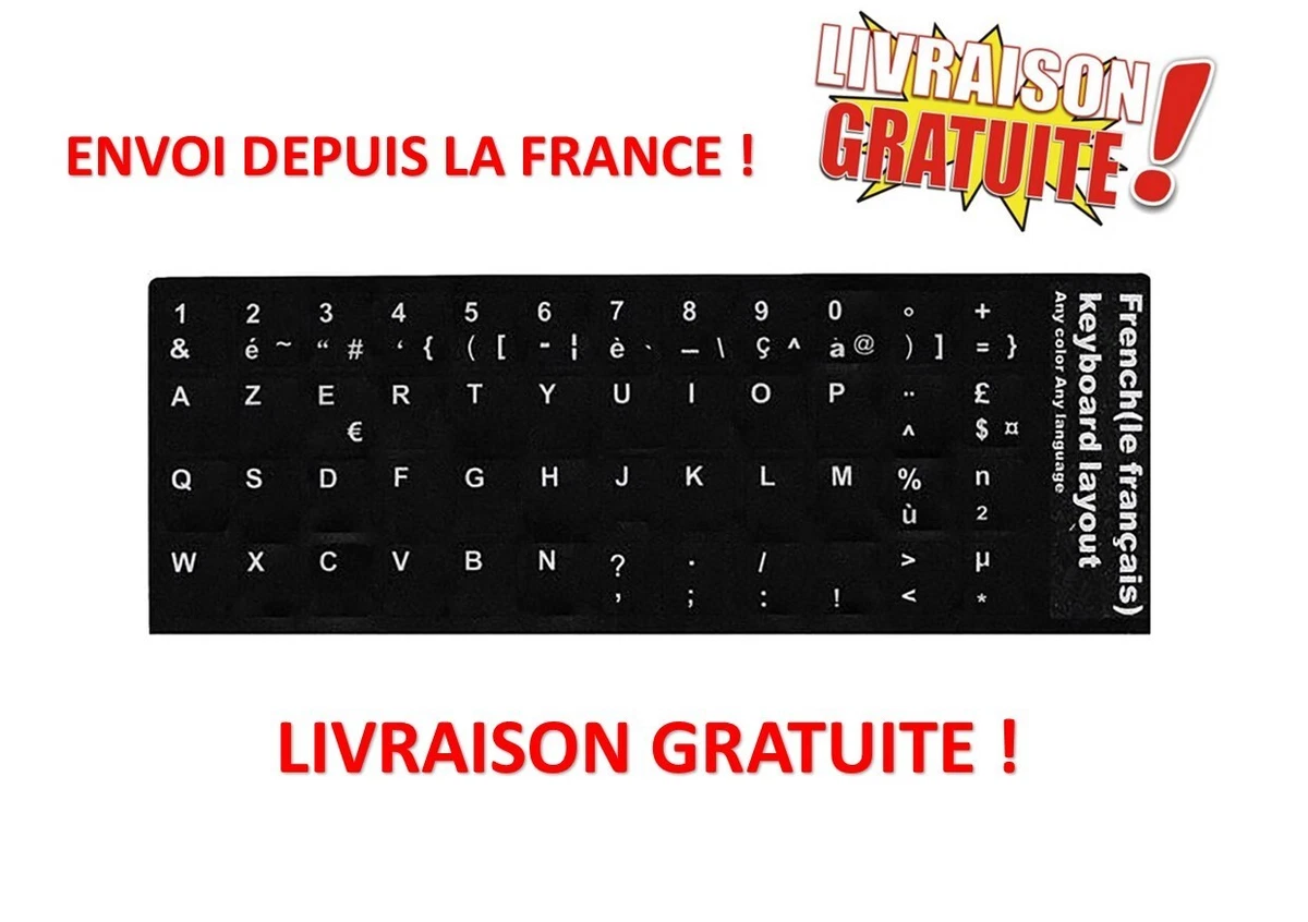 AUTOCOLLANT STICKERS AZERTY Pour Clavier Pc Touche Français A Fond Noir