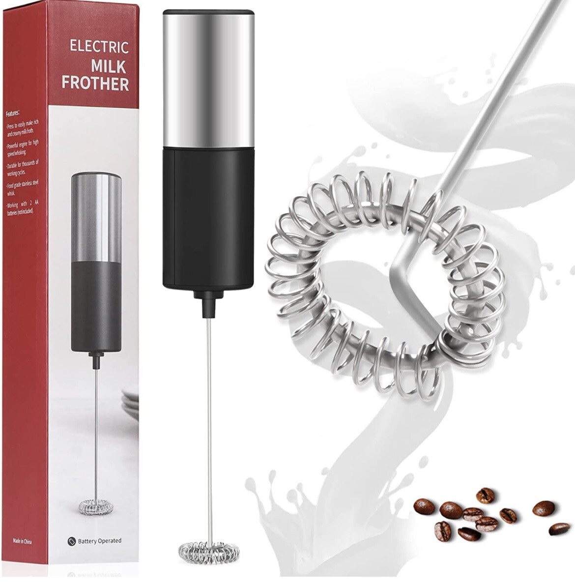 Milk Frother Handheld Battery Operated Electric Whisk Beater Foam Maker.-image