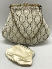 VTG 1950's Jolles Original Fully Beaded Chain Strap Evening Purse w Coin Wallet