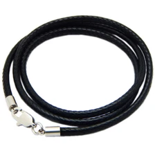 2mm Black Rope Leather Cord Chain Necklace Stainless Steel Lobster Clasp 16-24"