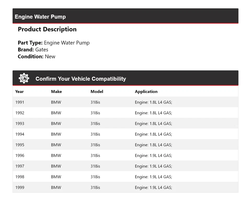 Puertas bomba agua motor BMW 318is 1991-1999 1992 1993 1994 1995 1996 1997 Foto 2 de 4